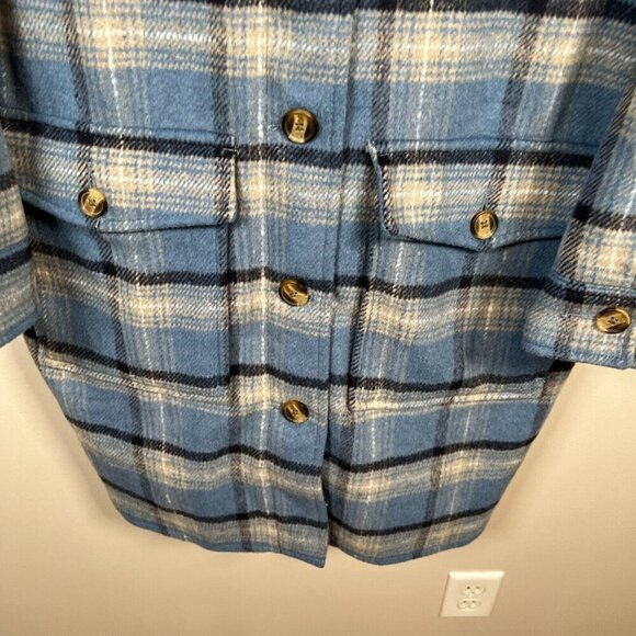 American Eagle Oversized Brushed Plaid Shacket Jacket Womens Size Large Blue - Picture 7 of 12